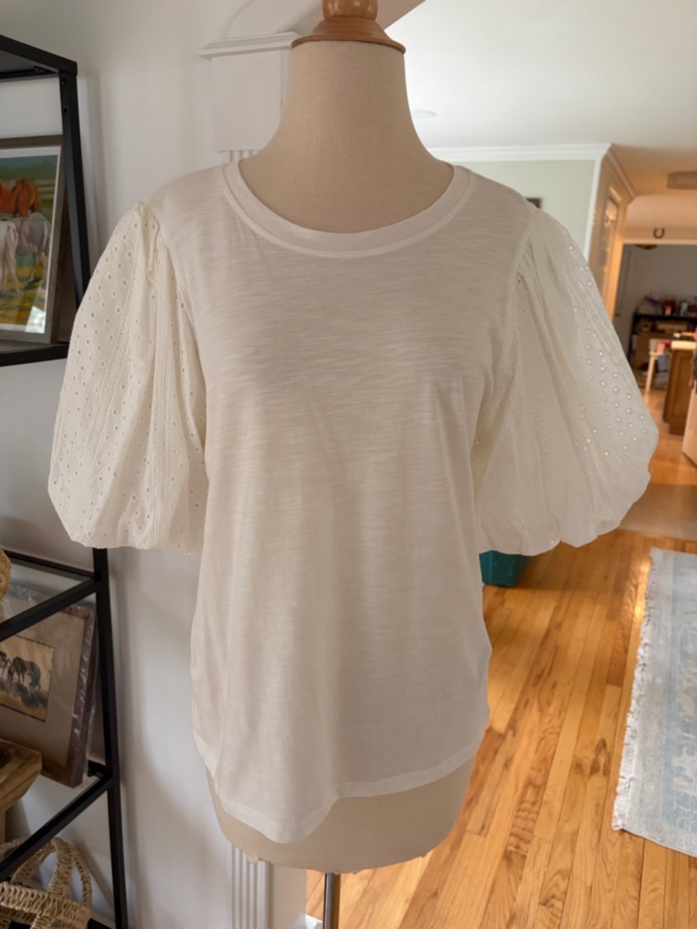 Sanctuary white Eyelet Puff Sleeve Tee